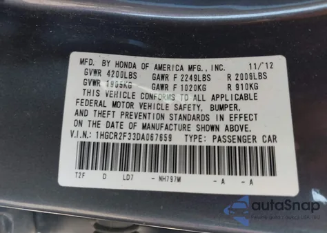 2013 Honda Accord Lx z USA, uszkodzony, nr VIN 1HGCR2F33DA067659